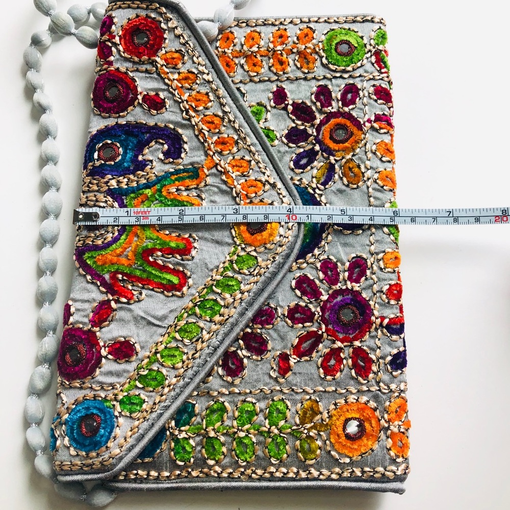 Boho Hand Embroidered Clutch Crossbody Bag - Picture 6 of 7
